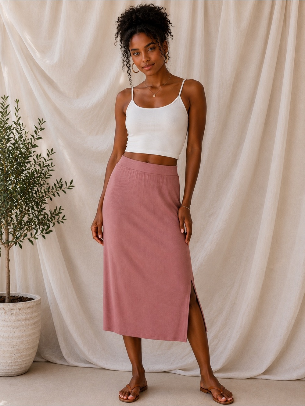 I Joah Pink Ribbed Maxi Skirt